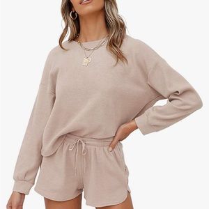 Waffle Knit Long Sleeve Top and Shorts